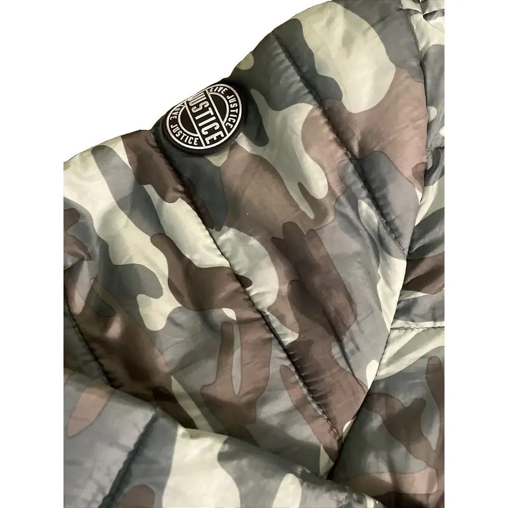 Justice Packable Puffer Jacket Girls Size 14/16 Camo Hooded Coat